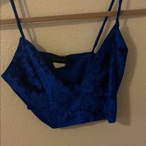 Blue spaghetti strap crop top silk